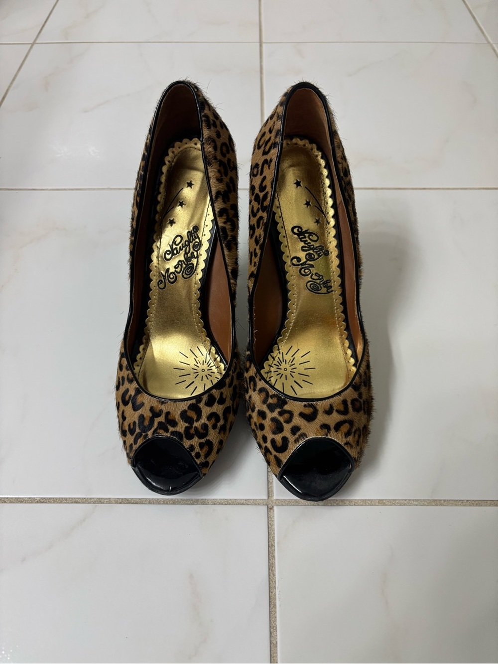 naughty monkey Leopard Peep-Toe Heels in Brown and Black